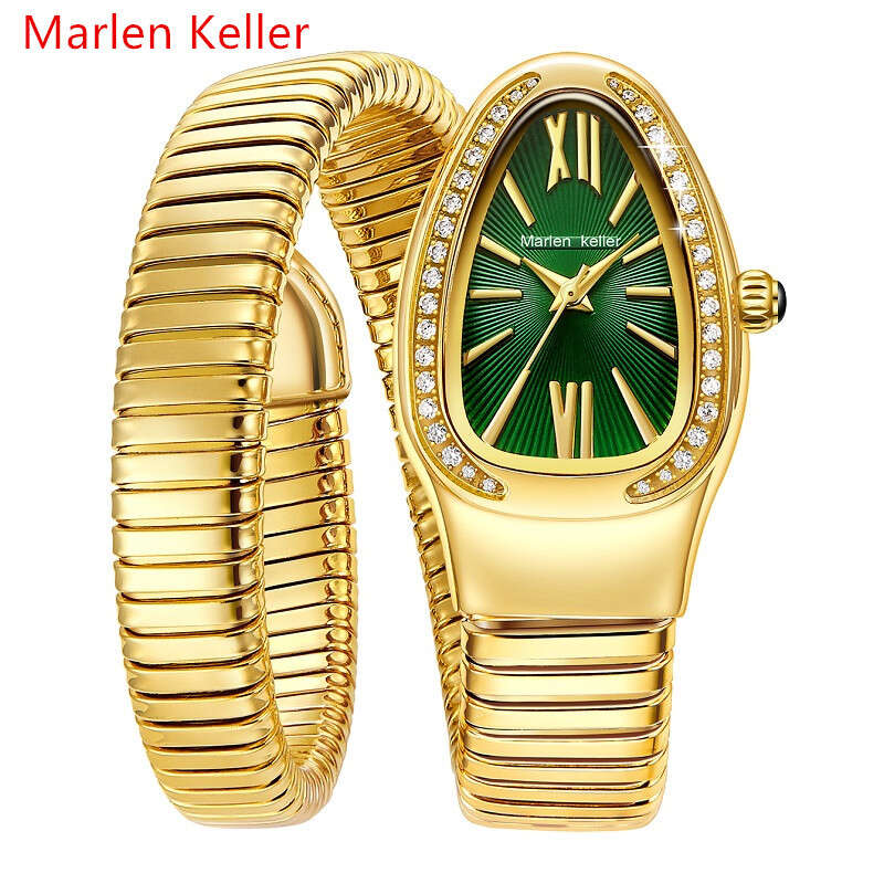 Marlene Keller (One and a Half Circles) New IP Electroplated English Inlaid Women's Snake Watch. 