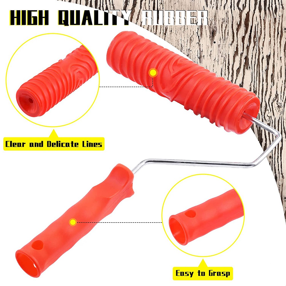 8 Pcs Wood Graining Painting Tool Set, Rubber Empaistic Grain Pattern Roller with Handle, for DIY Wall Room Decoration