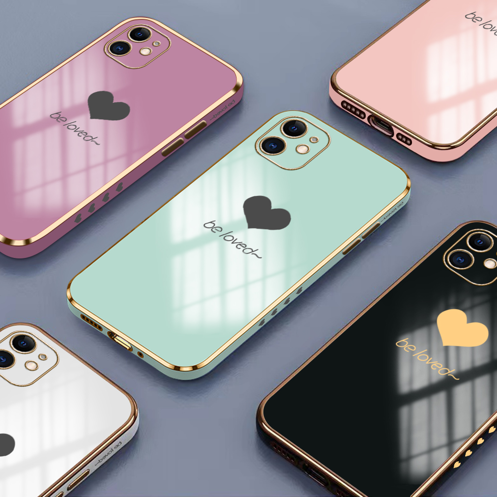 Luxury 6D Plating Case for Realme 2 Pro Lover Heart Side Pattern Back Cover Soft Silicone Square Phone Cases + Free Lanyard. 