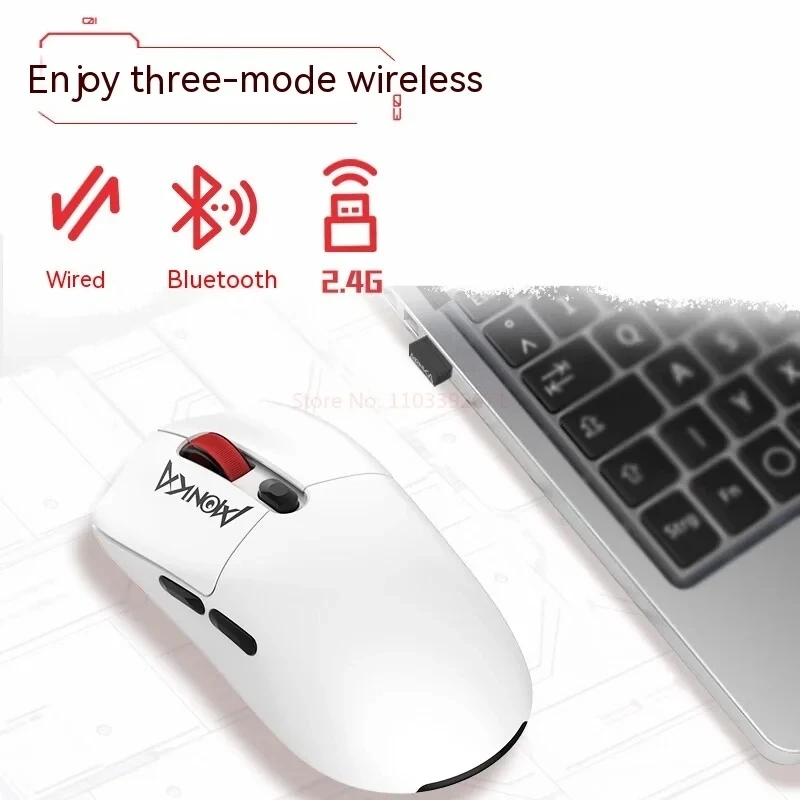MONKA G995W Gaming Mouse 3-mode 2.4g Wireless Bluetooth Type-C Paw3395 Lightweight 26000 DPI 650 IPS Office E-sports Game Mice. 