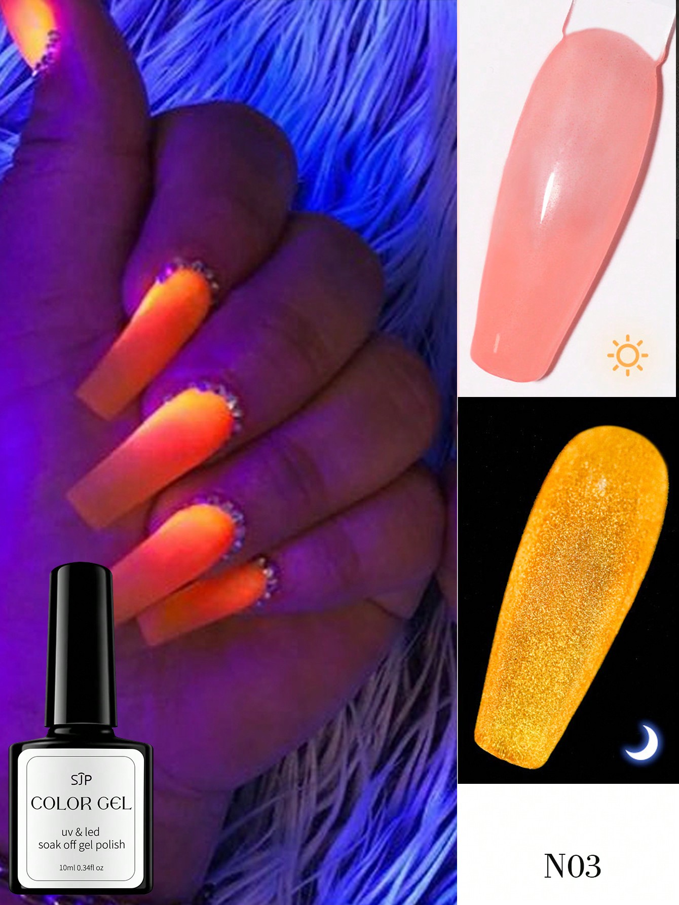 10ml Neon Fluorescent Night Light Nail Polish Gel, Uv Gel, Luminous Removable Semi-Permanent Polish, Nail Salon Diy Nail Art
