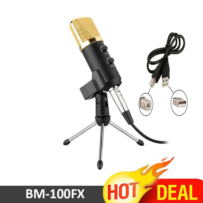 BM - 100 FX USB Powered Condenser Studio Recordng Microphone With Noise Cancel And Echo Effect. 