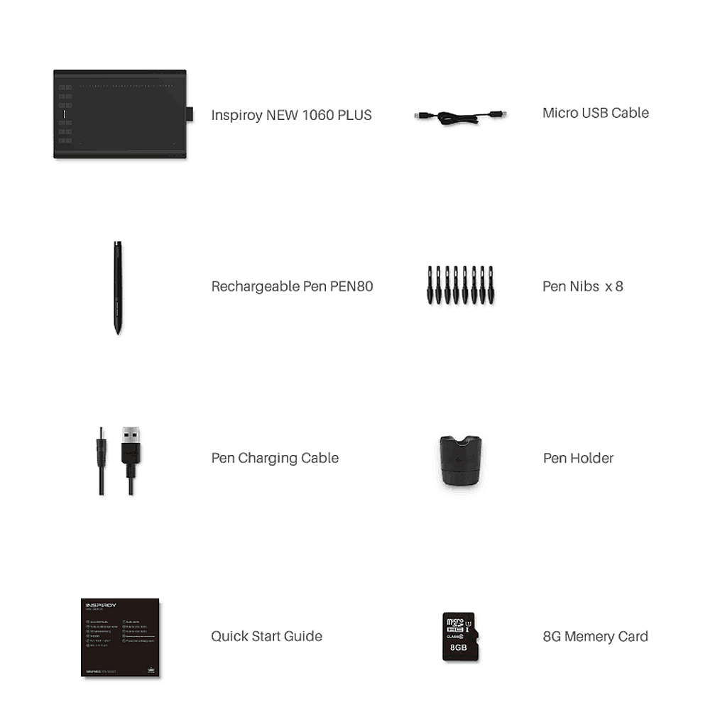 HXSJ Huion Graphic Drawing Tablet Micro USB New 1060PLUS with Memory Card 12 Express Keys Digital Painting Rechargeable Pen. 