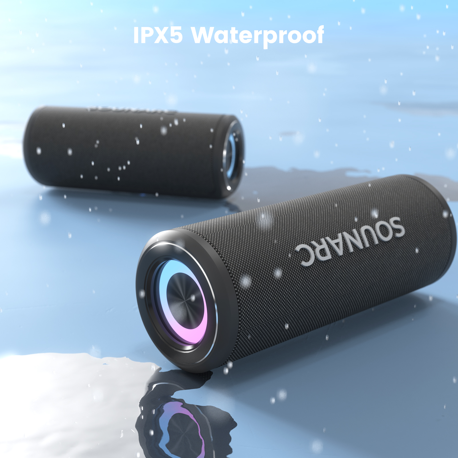 Sounarc P4 Bluetooth Portable Speaker, Stereo Pairing, Built-in 3000mAh Battery, 20W Stereo Sound, Various Lighting Modes, IPX6. 