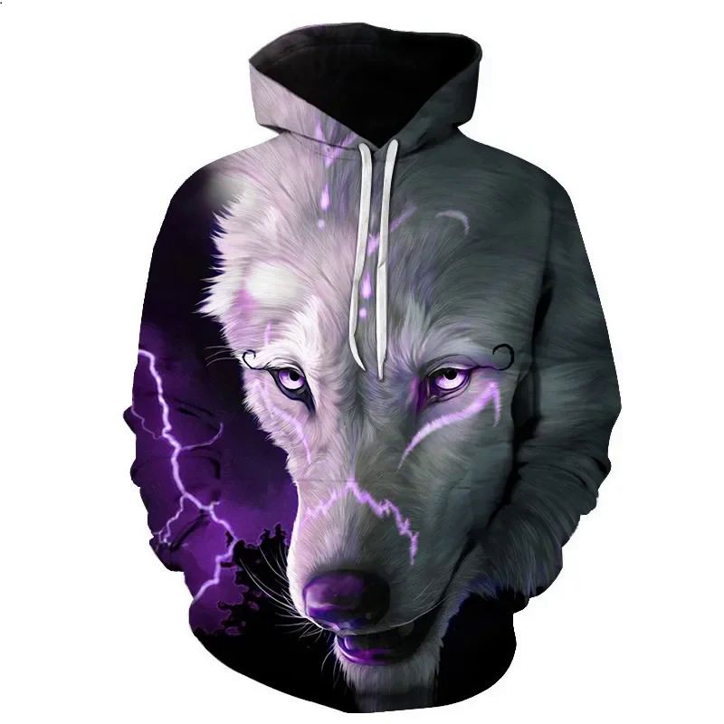 Cool Space Galaxy Wolf Hoodie Men Bright Spring Autumn Fashion