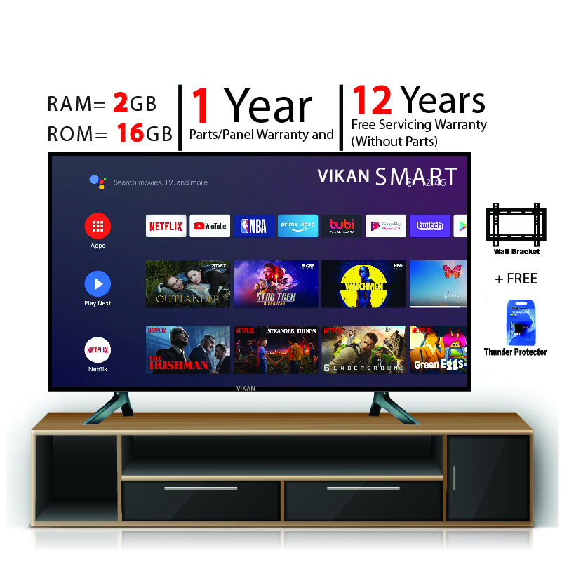 Vikan 43'' 4K Supported Android Smart Wi-Fi Television Hd Led Tv 4k Supported Ram 2 gb Rom 16 gb. 