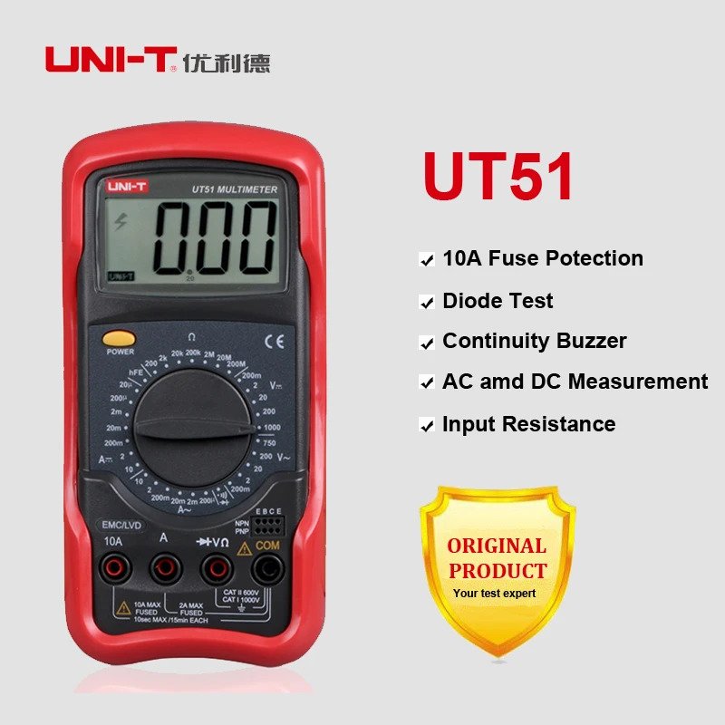 Uni-T UT51 Digital Multimeter Standard DC/AC Voltage Current Resistance - Kings Trading