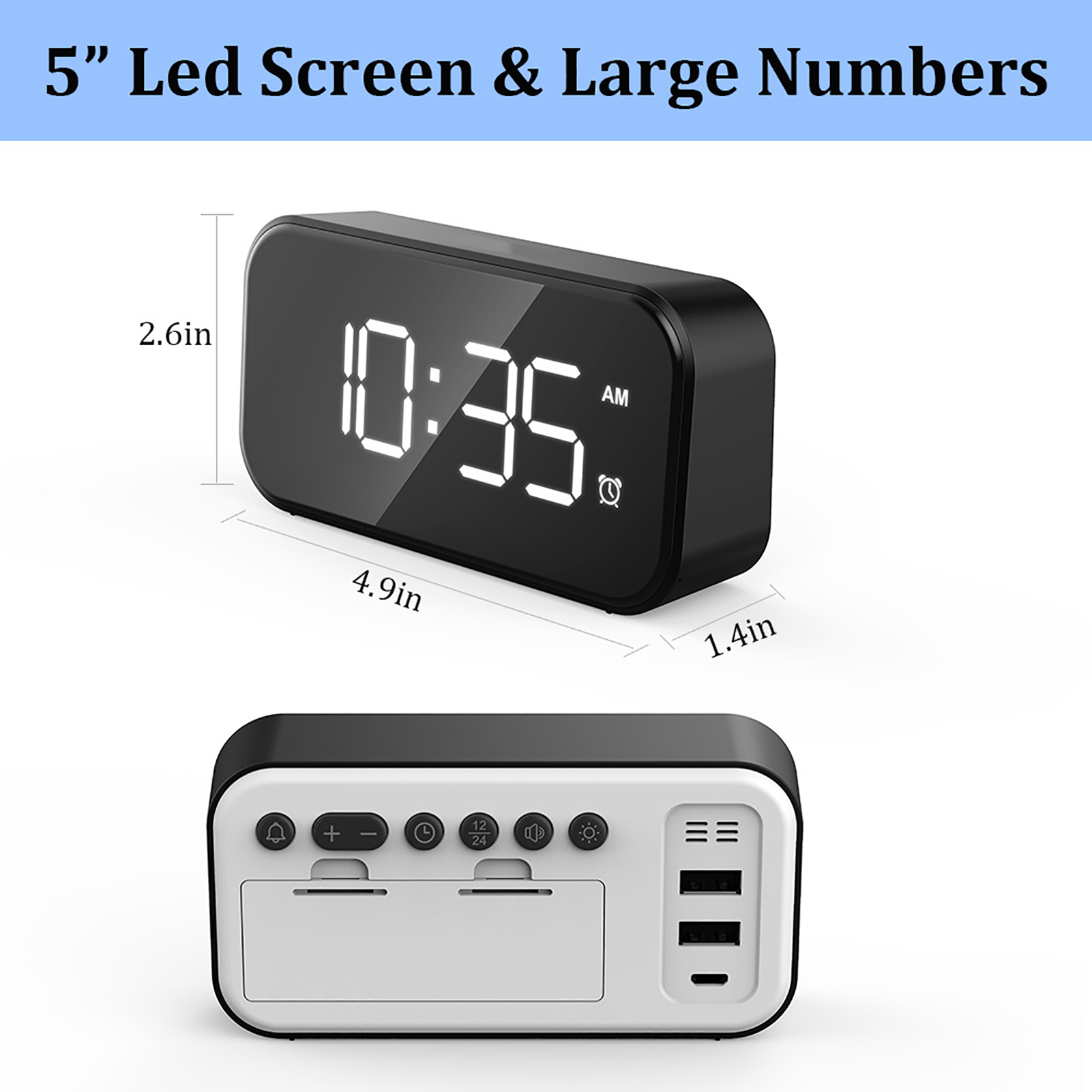 Stylish Full-Screen LED Digital Display Snooze Touch Alarm Clock Home Decor. 