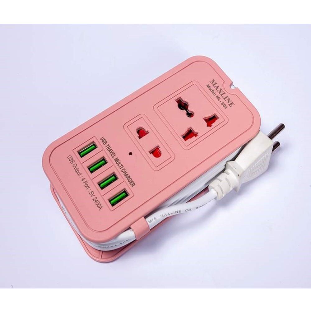 universal travel multi charger 4 USB PORT with multiplug MAXLINE ML-604 Multi-plug With 4 USB Port And 5pin Socket 6 FEET CABLE SAFETY SHUTTER MILTIPLUG FAST CHARGING. 
