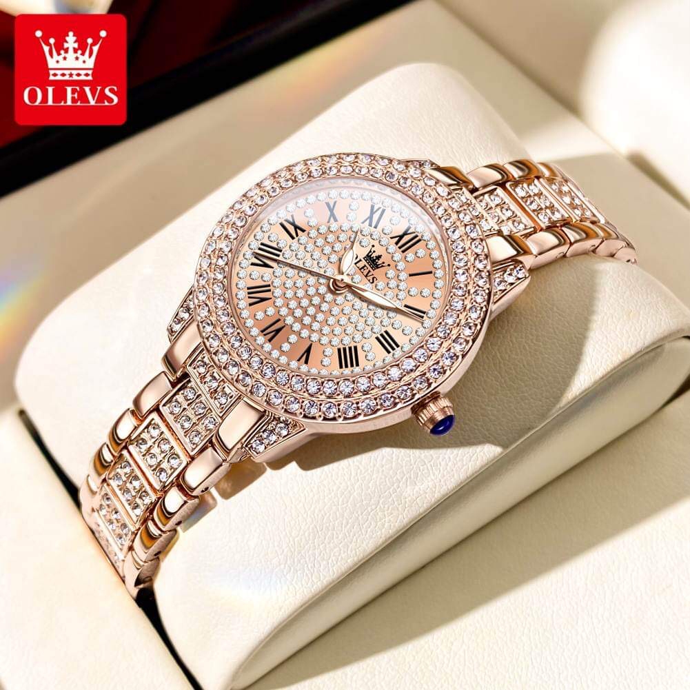 Olevs 9943 RoseGold Stainless Steel Analog Wrist Watch For Women. 