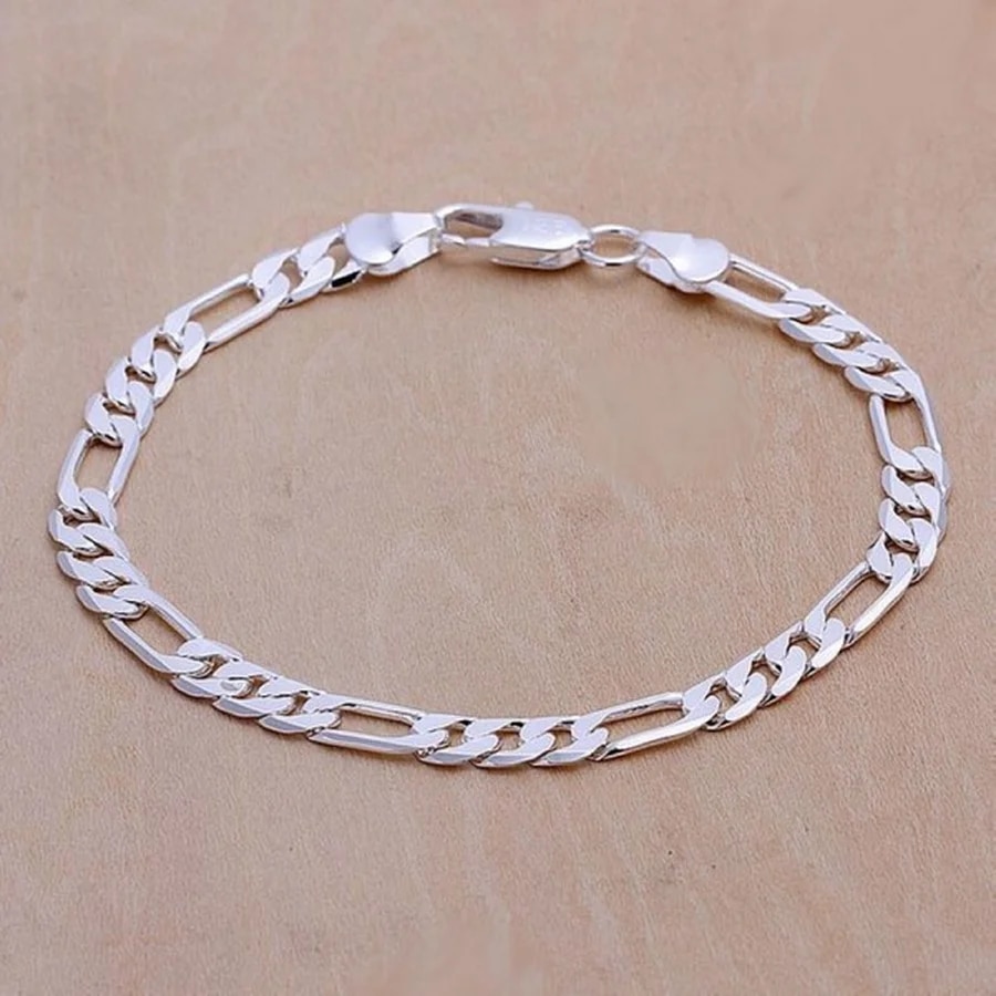 925 Sterling silver Bracelet 6mm chain Wedding nice gift solid for men women Jewelry fashion beautiful 20cm 8inch