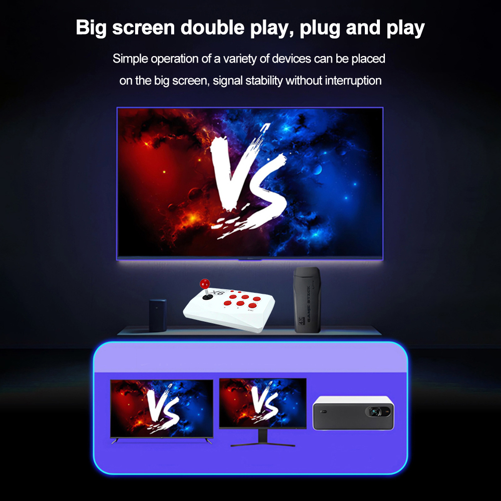 M8-X6 Video Wireless Game Console 4K TV Game Stick with Double Arcade Joystick 40000+ Games 32/64/128GB For MAME Sega PS1 Atari. 