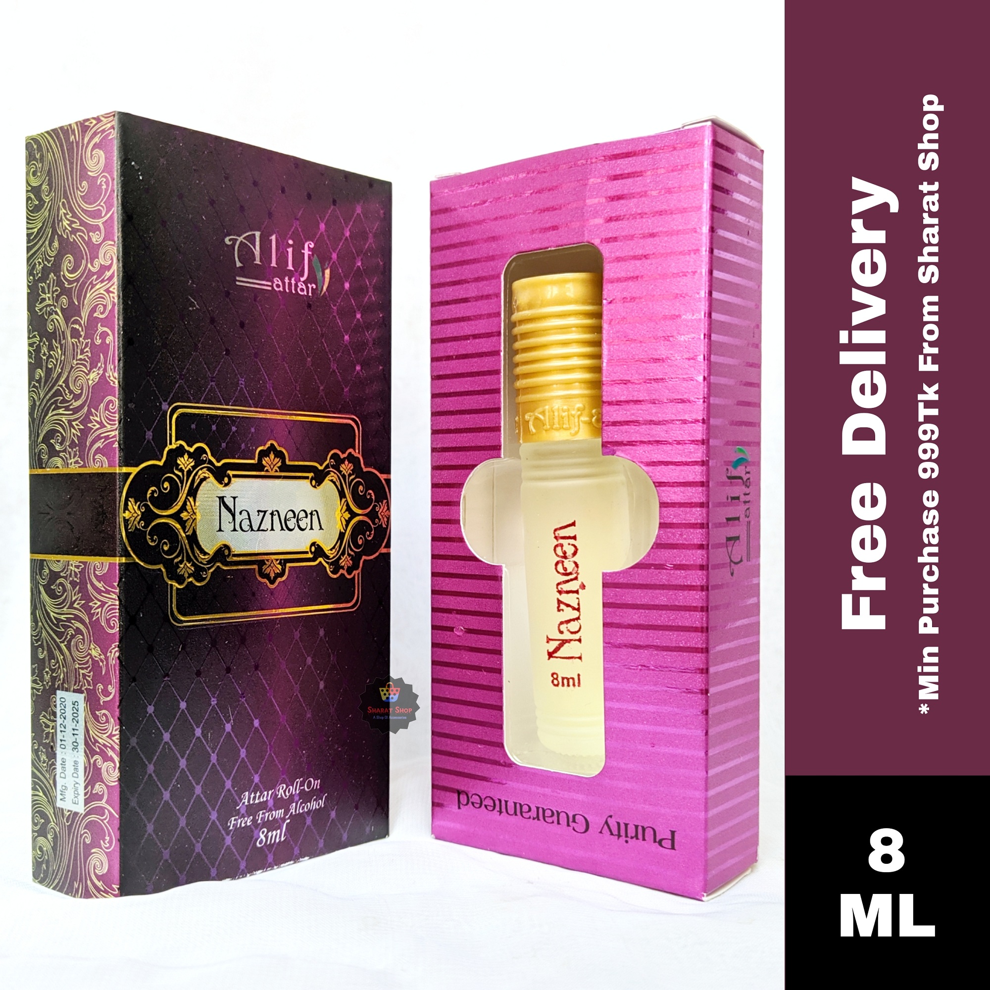 Alif Nazneen Attar Long Lasting Roll On Non Alcoholic Perfume (হালাল) - 8ml