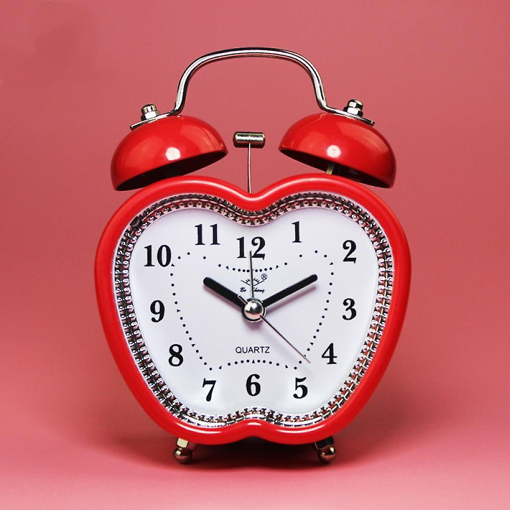 Cute Apple Shape Time Alarm Clock Retro Clock with Nightlight for Kids Children One Size. 