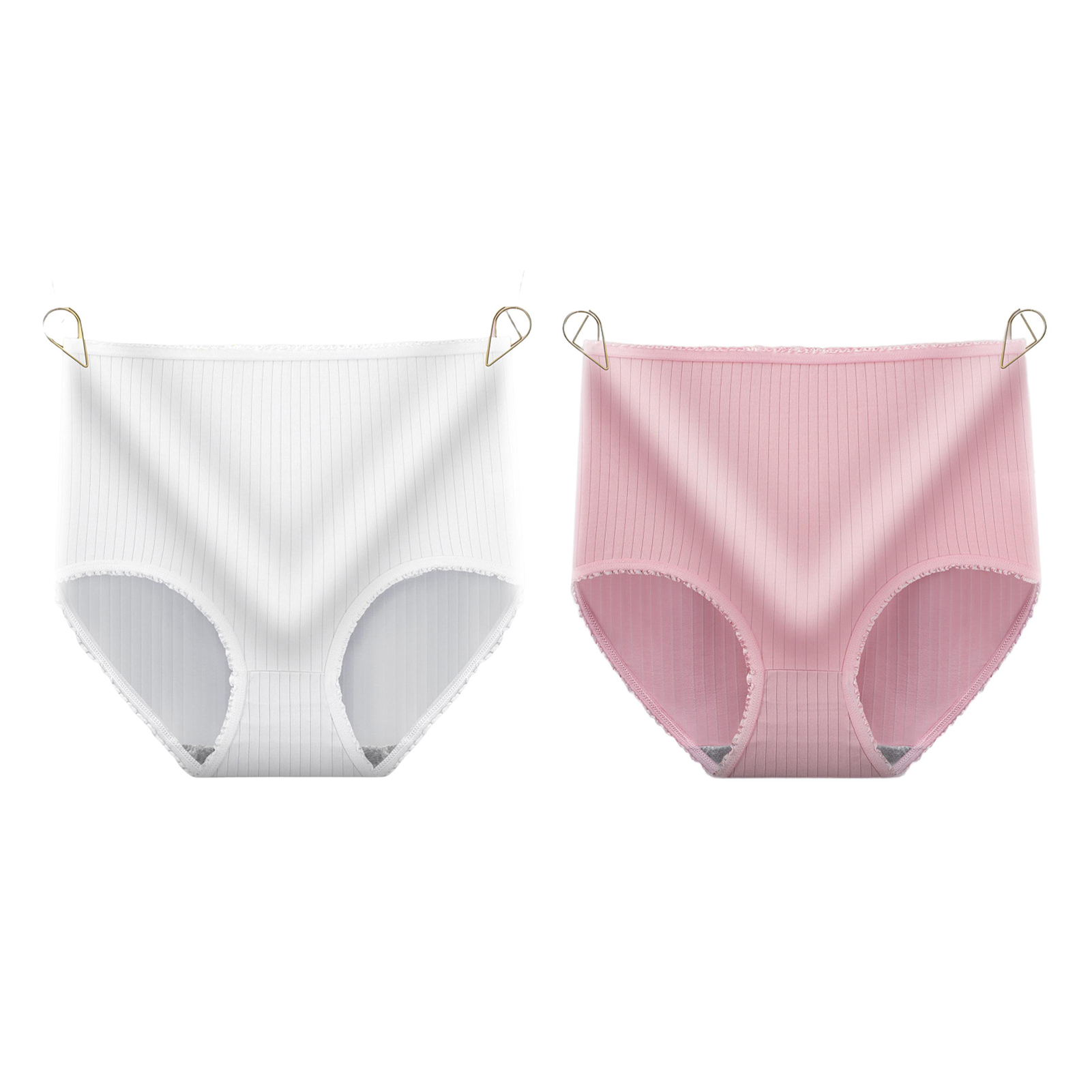 Sunnyheart Underwear Panties Thin High Waist Solid Color Ribbed Basic Briefs
