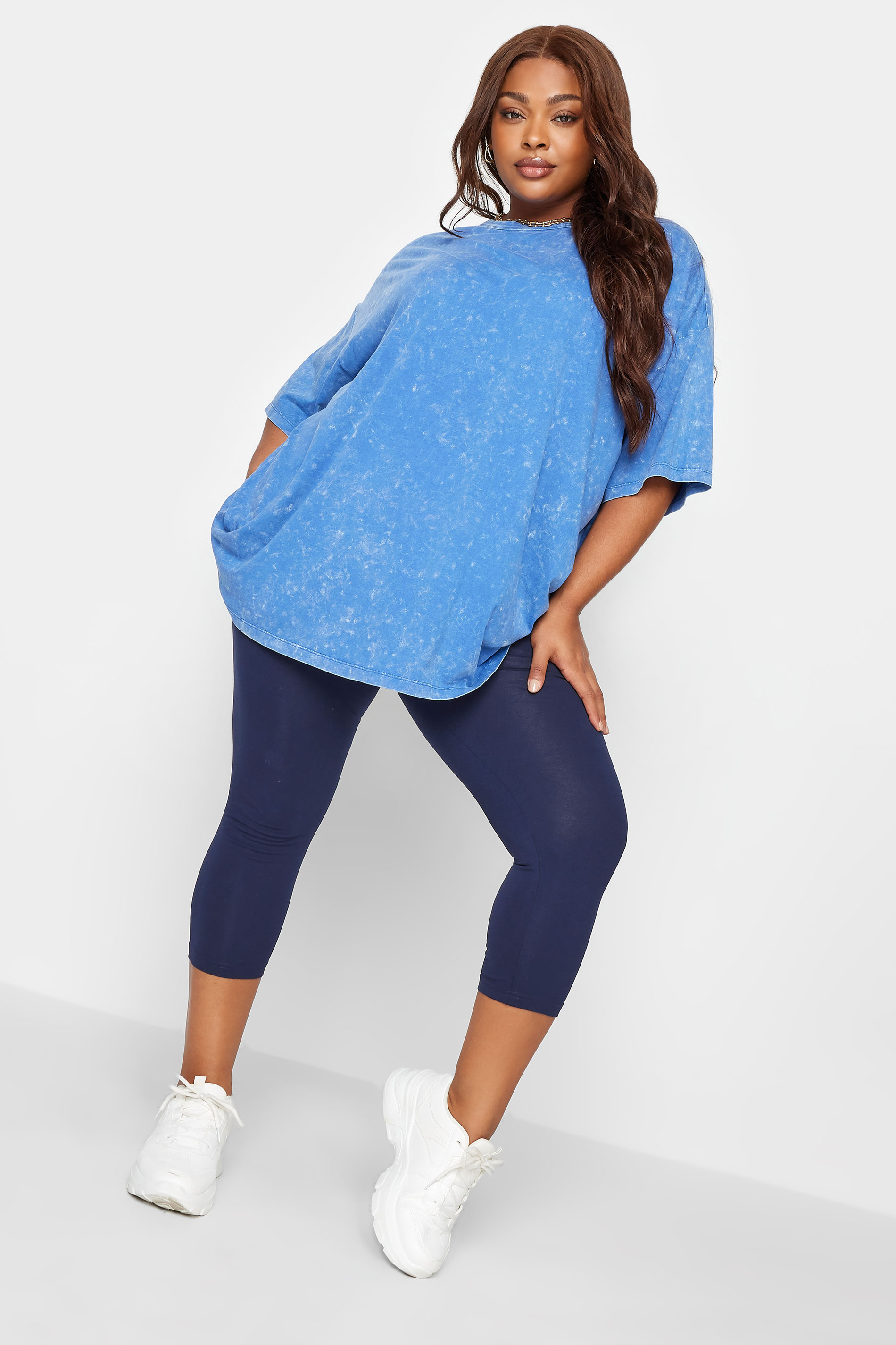 Navy Blue Cropped Leggings For Women