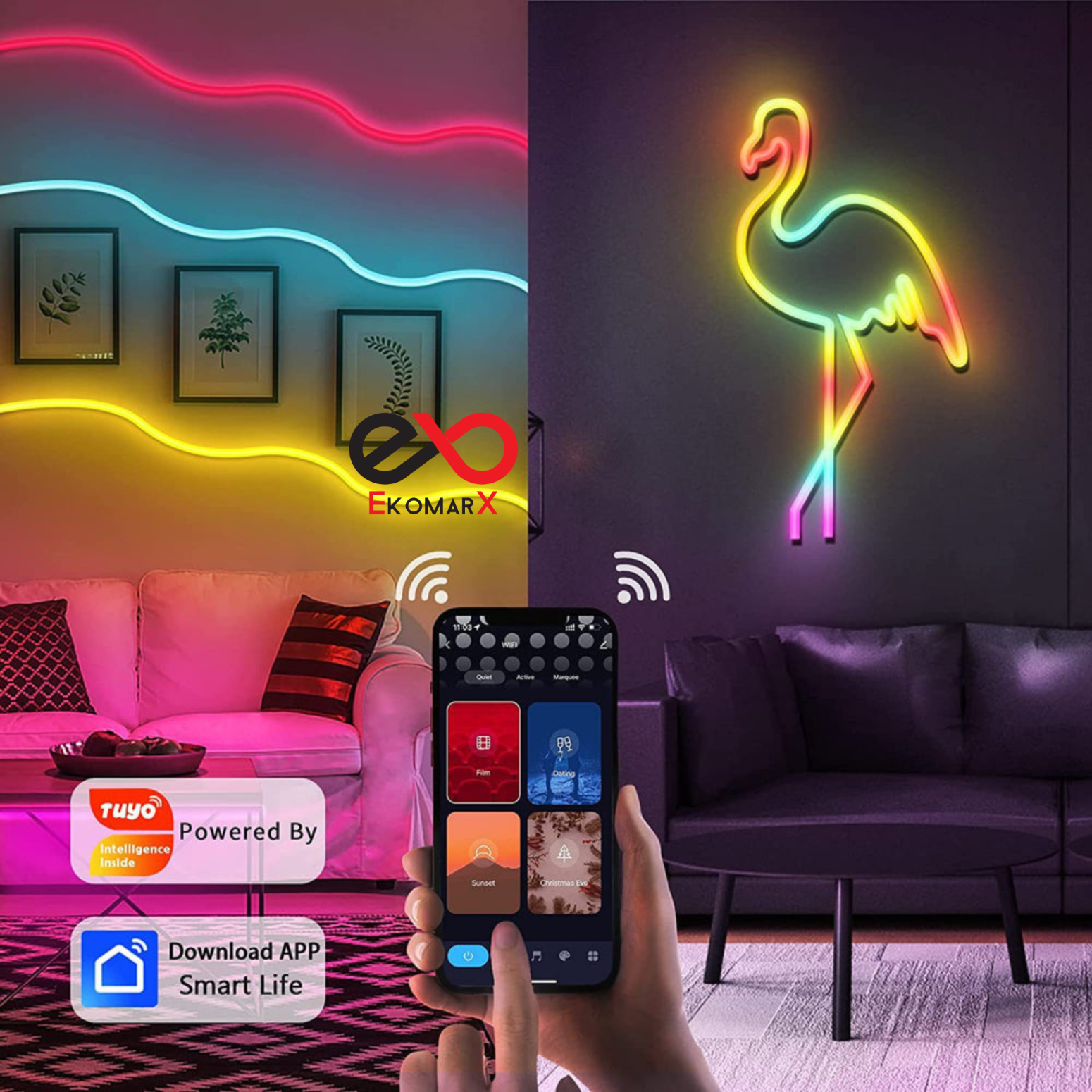 5V App Controlled RGBIC Neon Flexible  USB LED Strip Light 5M. 