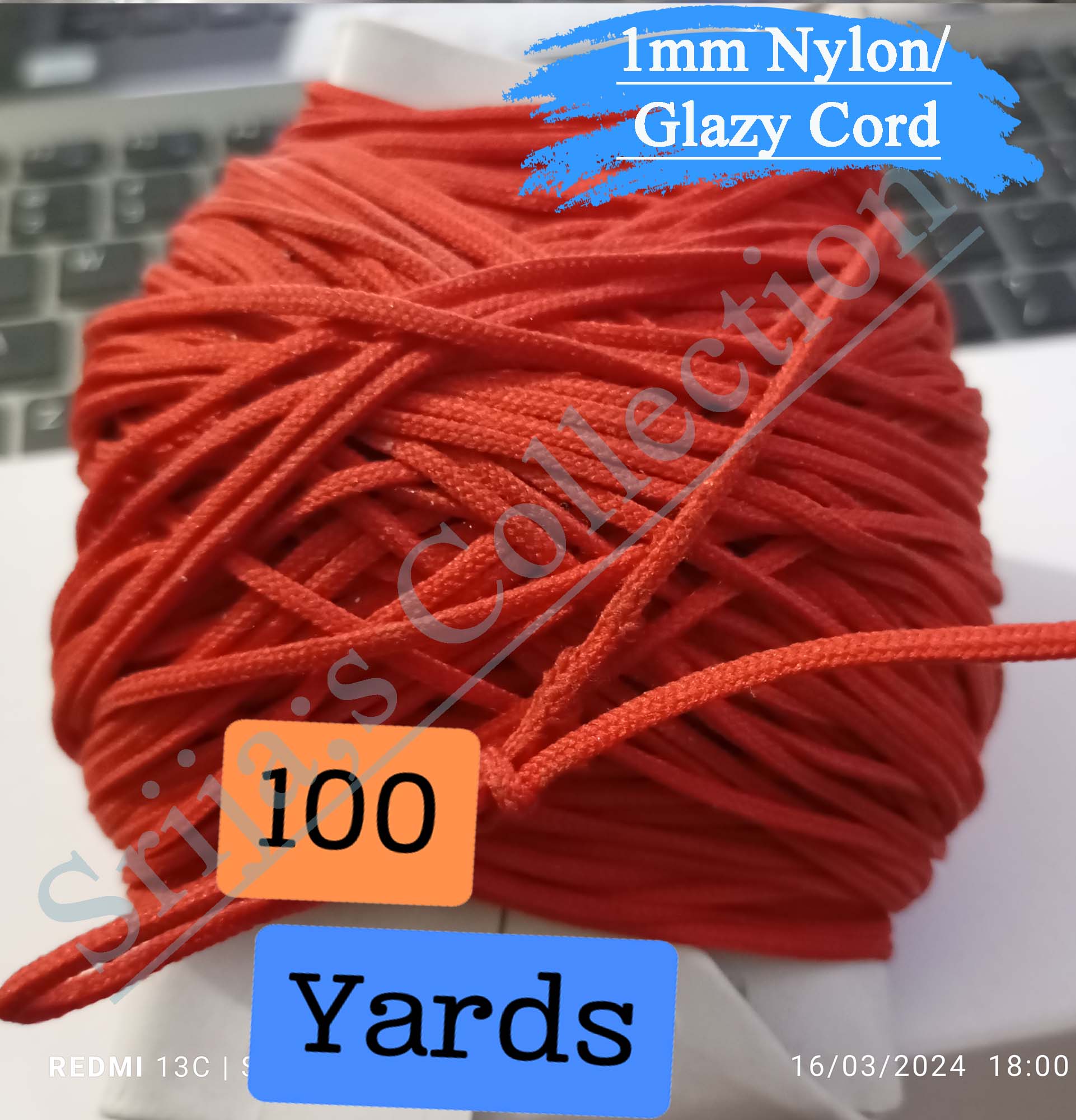 1mm Red Polyester Cord Satin String / Glazy Cord for Craft, Chinese Knotting, Necklaces, Bracelet Jewelry Making. 
