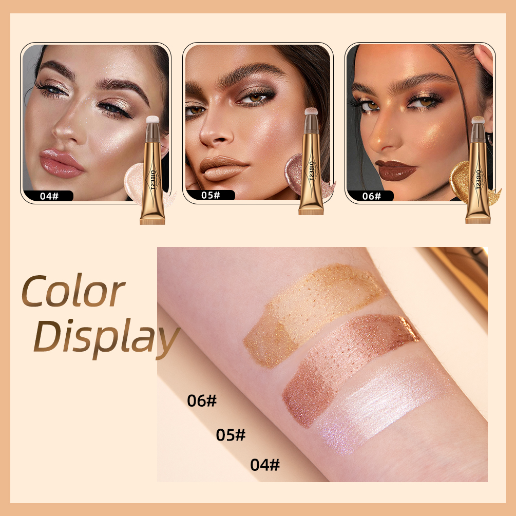 QIBEST Liquid Highlighter With Cushion Applicator Face Makeup Natural Bronzer Moisturizing Cream Soft Makeup Shimmer Highlight. 