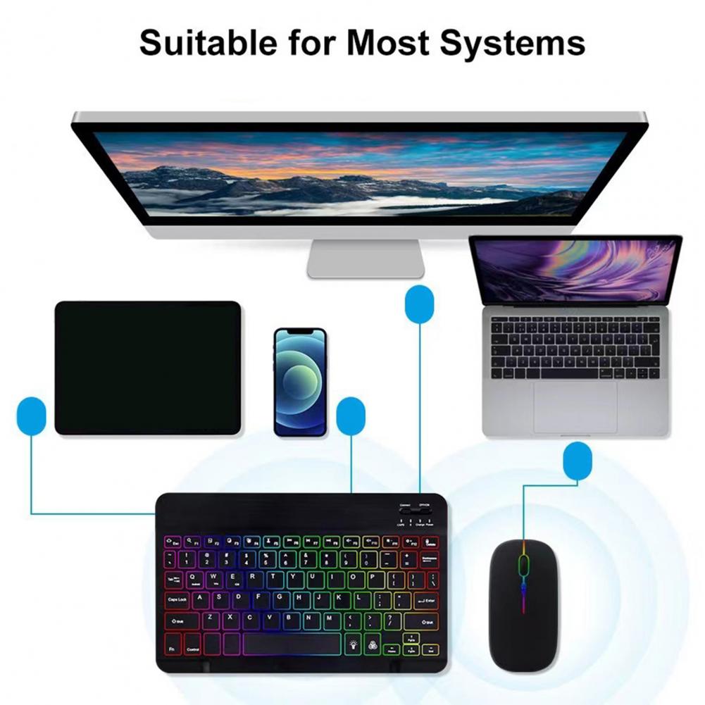 Wireless Keyboard Mouse Ergonomic Rechargeable Mute Button RGB Backlit Power-saving Auto Sleep Ultra-thin Dual Mode Bluetooth-co. 