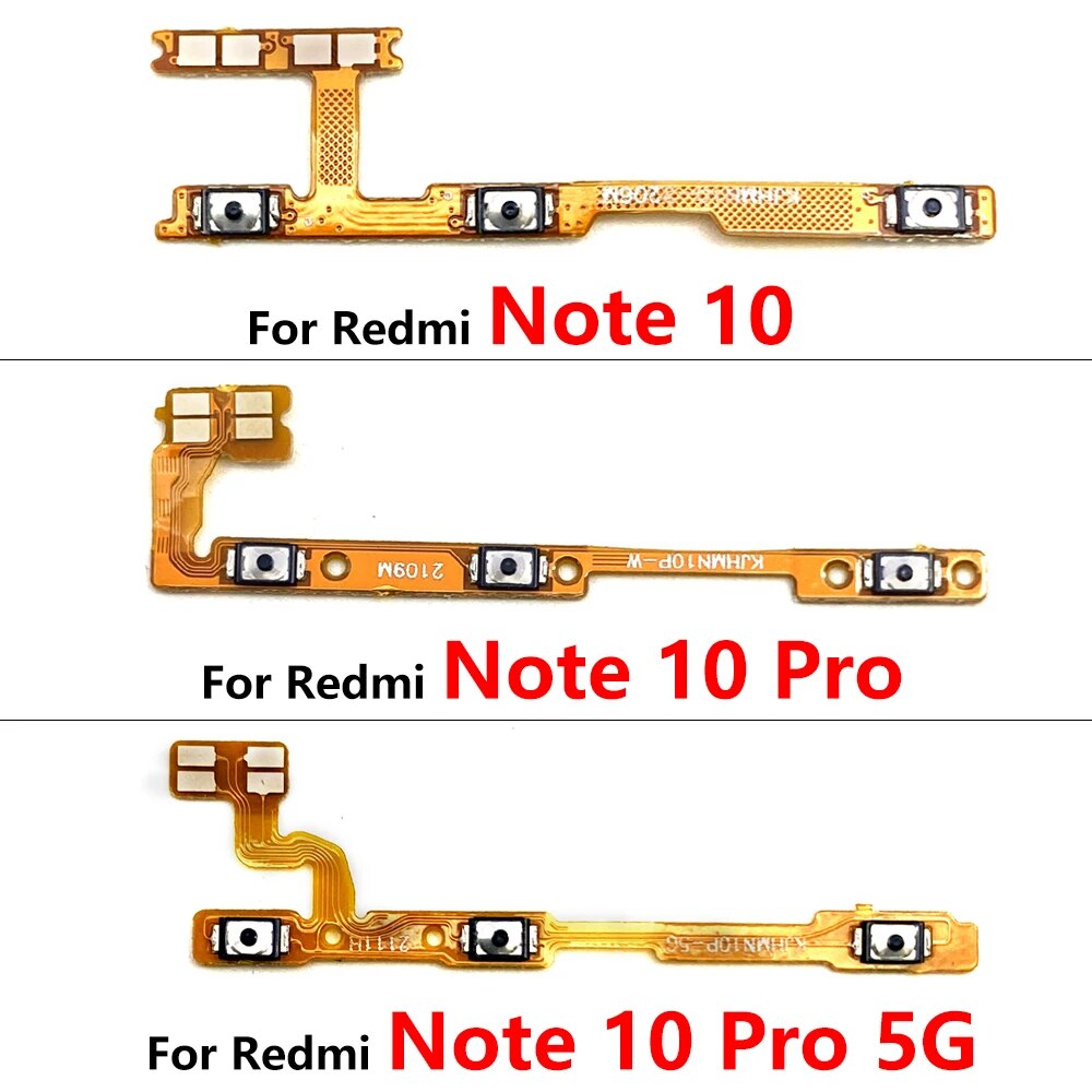 50Pcs，Original Power on/off Volume Key Button Flex Cable Ribbon For Xiaomi Redmi Note 10 12 Pro 5G Note 11 Pro Plus11s 11T 11E. 