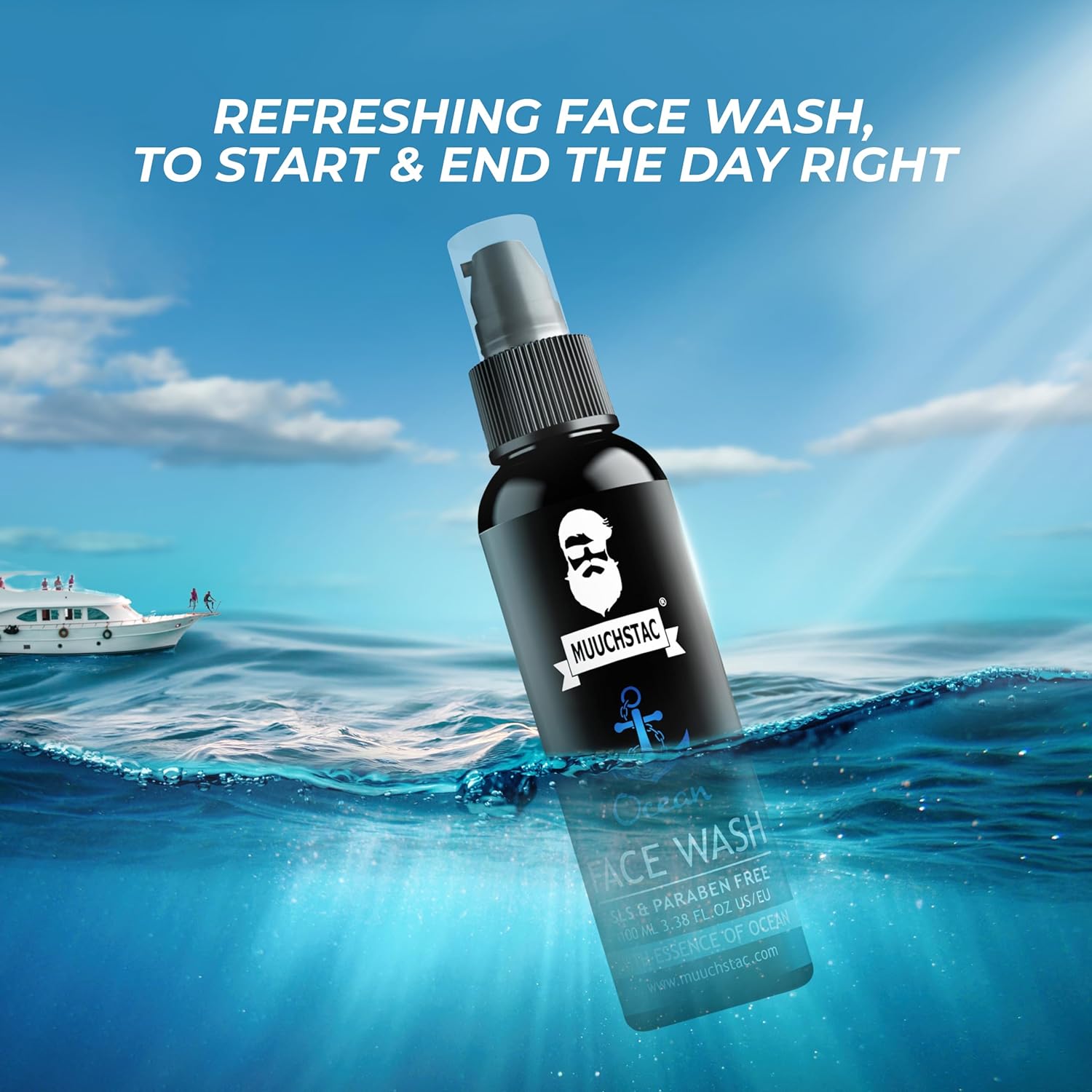 Muuchstac Ocean Face Wash for Men | Fight Acne & Pimples, Brighten Skin, Clears Dirt, Oil Control, Refreshing Feel - Multi-Action Formula  - 100 ml. 