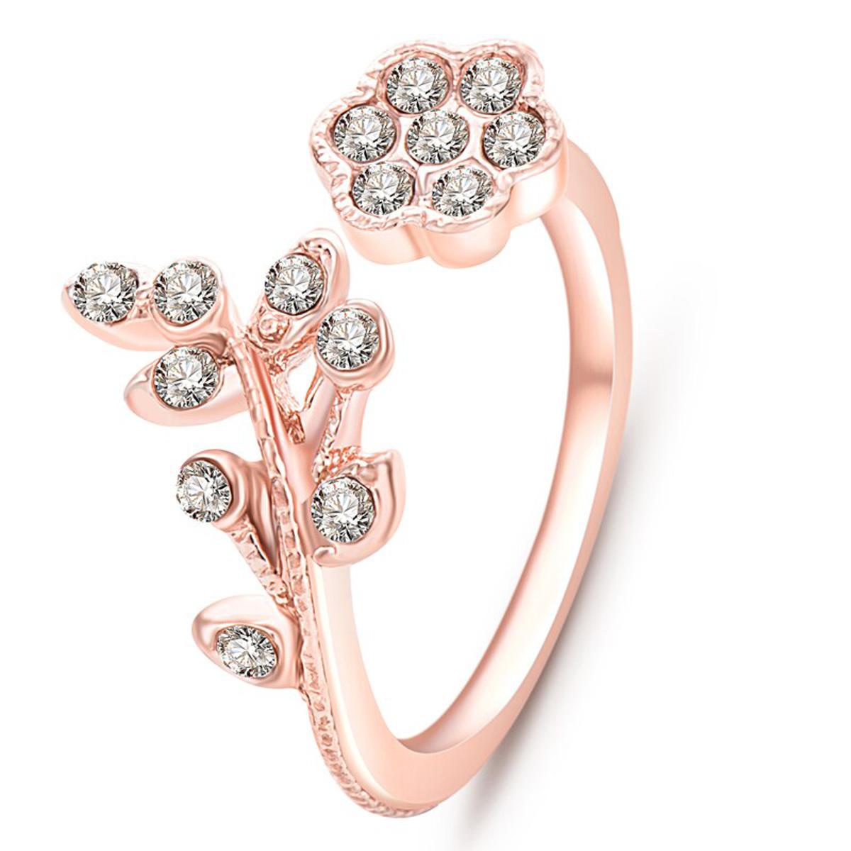 【VisioN Shop】Korean Leaves Flower Rhinestone Open Ring Rose Gold Color Finger Ring For Women Adjustable Wholesale