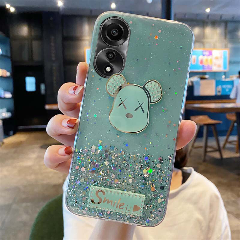 New Phone Case For OPPO A78 Cover Sparkling Star Moon Soft Silicone Transparent Glowing Bear Cartoon for OPPO A78 4G Case