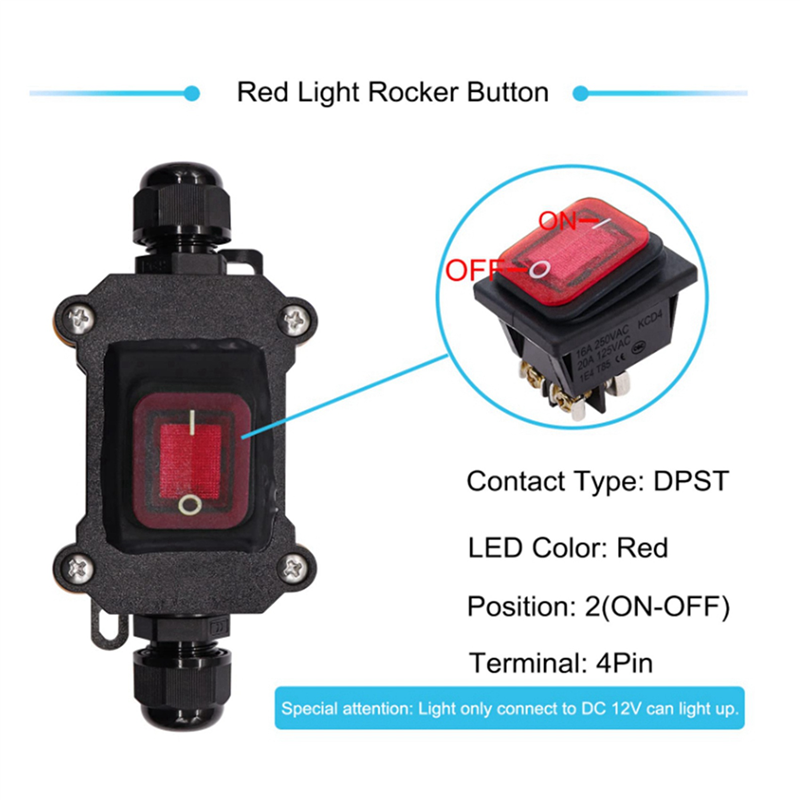2X IP67 Waterproof Inline Switch 12V DC 20A High Current Power Waterproof Switch. 