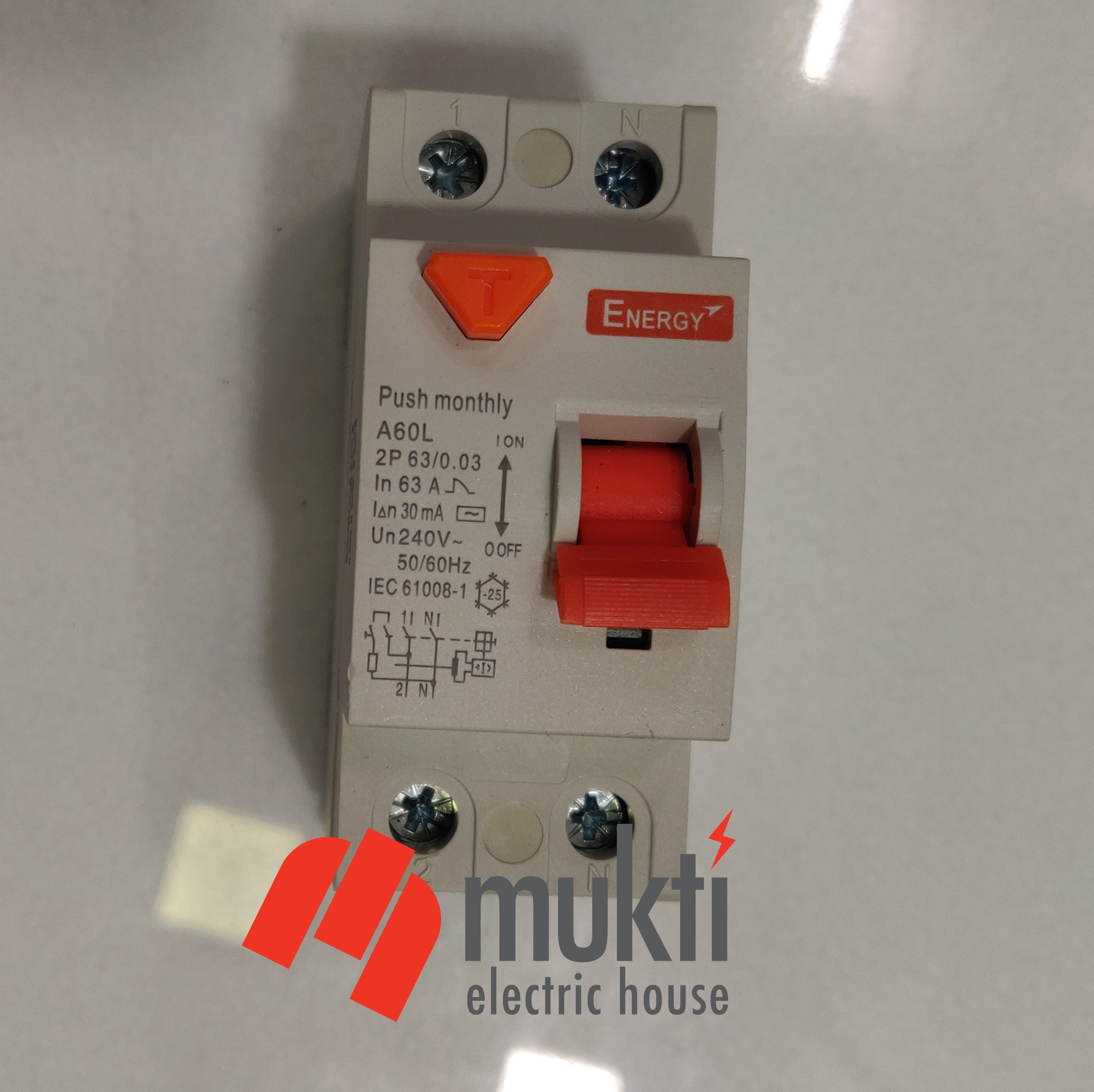 Energy RCCB / RCD 32A 30mA Two Pole 2P Residual Current Device Earth Leakage Breaker. 