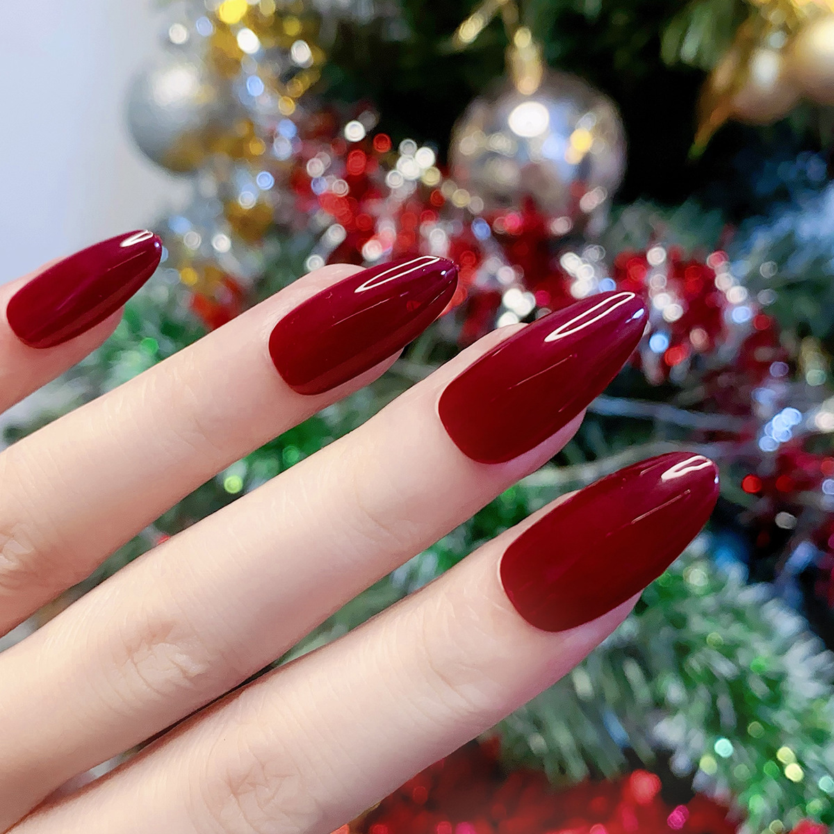 30pcs Vintage Red Nails Almond Shape Autumn Winter False Nails Press On Long Round Artificial Nail Atmosphere Nail Tip