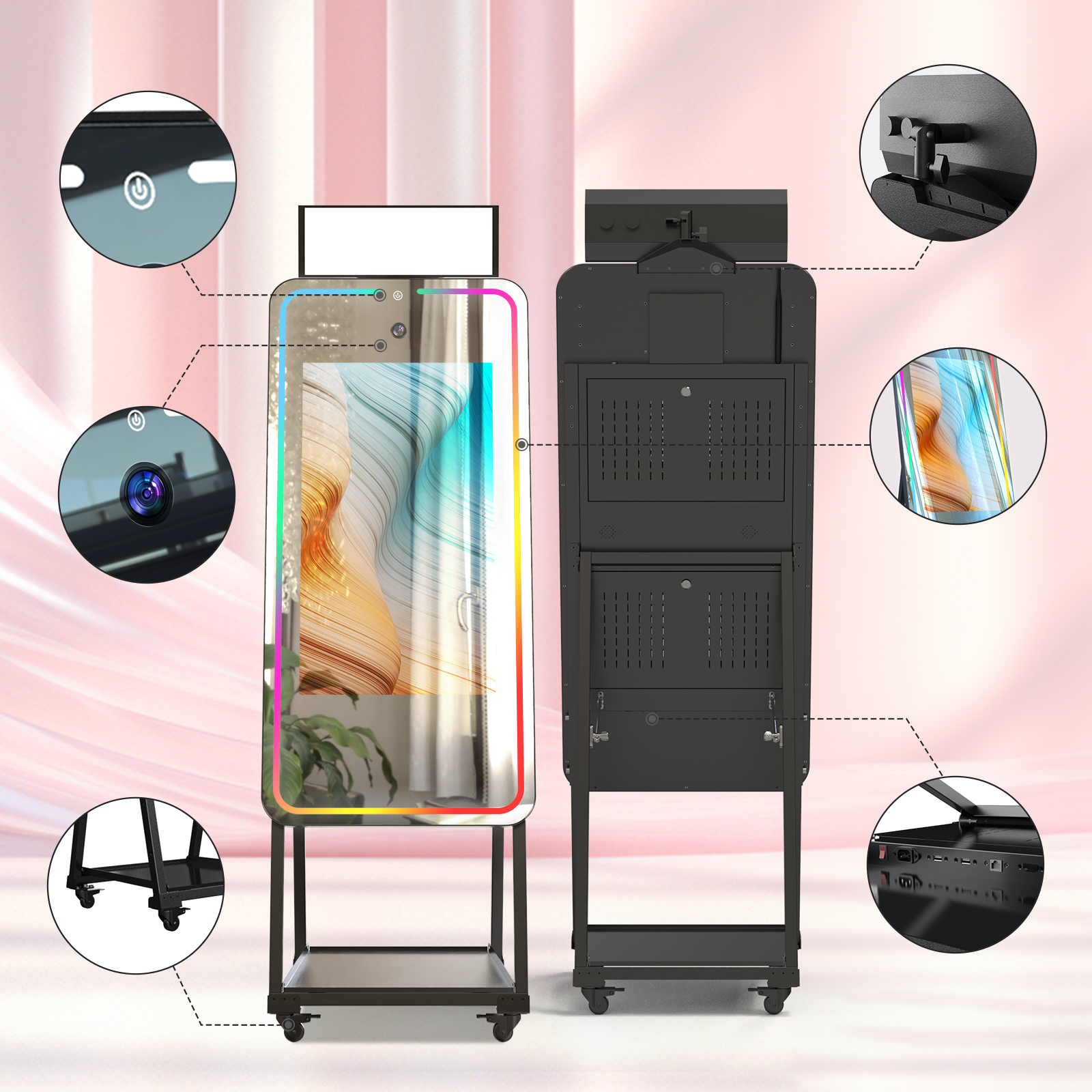 Mirror Photo Booth with Software APP HD Camera and for DSLR Camera Magic Shell Stand Selfie Touch Screen Machine Photobooth. 