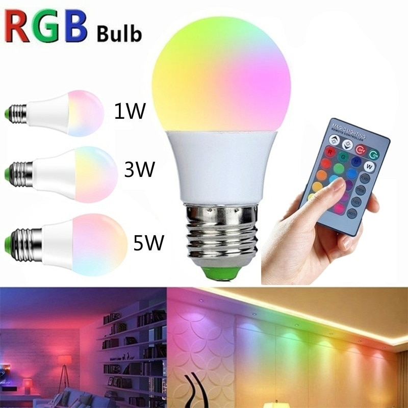 RGB LED Bulb E27 Light 24 Key IR Remote Controller 1W/3W/5W Colorful Magic Holiday  Club Decoration Night Bulbs High wer. 