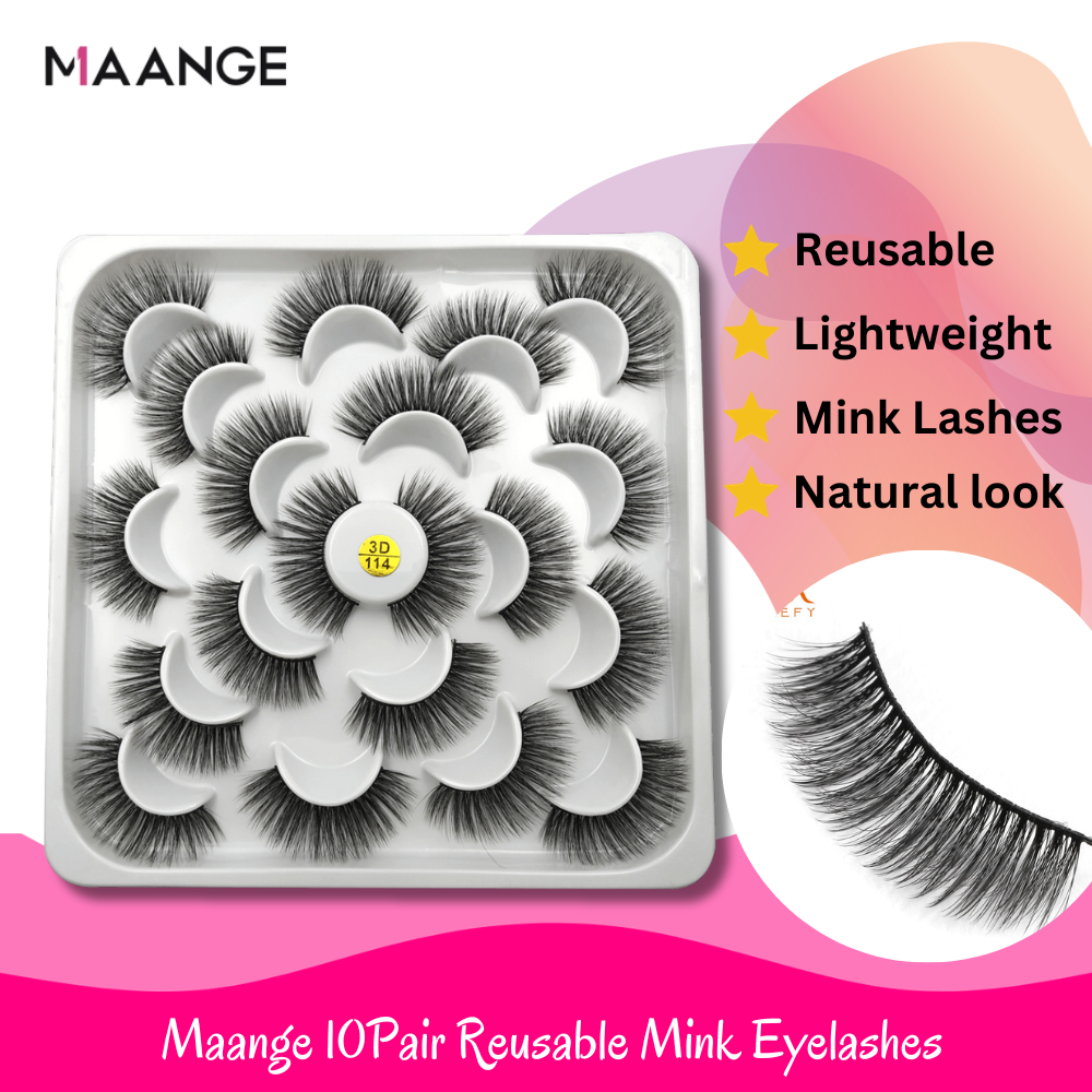 MAANGE 10Pair Mink Hair 3D Eyelashes 3D114: Dramatic Volume, Effortless Elegance