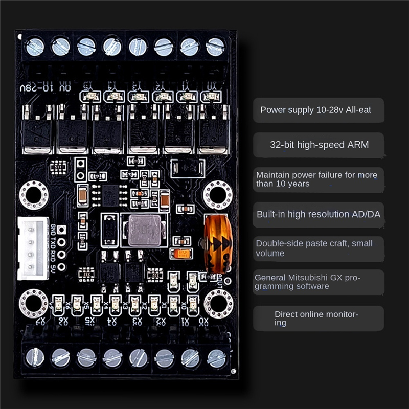 FX1N-14MT PLC Industrial Control Board Replacement Spare Parts Case+USB-TTL Cable PLC Analog Input/Output with Guide Rail. 