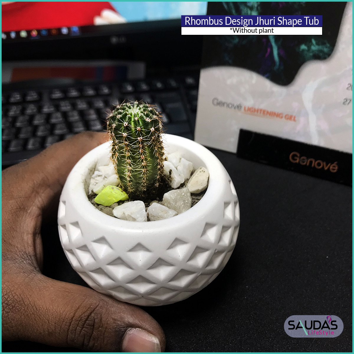 Rhombus Design Jhuri Shaped Cactus or Flower tub and showpiece 1 Piece. 