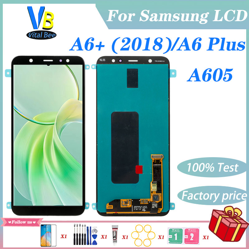 LCD For Samsung Galaxy A6+ 2018 / A6 Plus LCD Display Touch Screen Digitizer Assembly A605 Replacement 100% Tested Well No Dead Pixel. 
