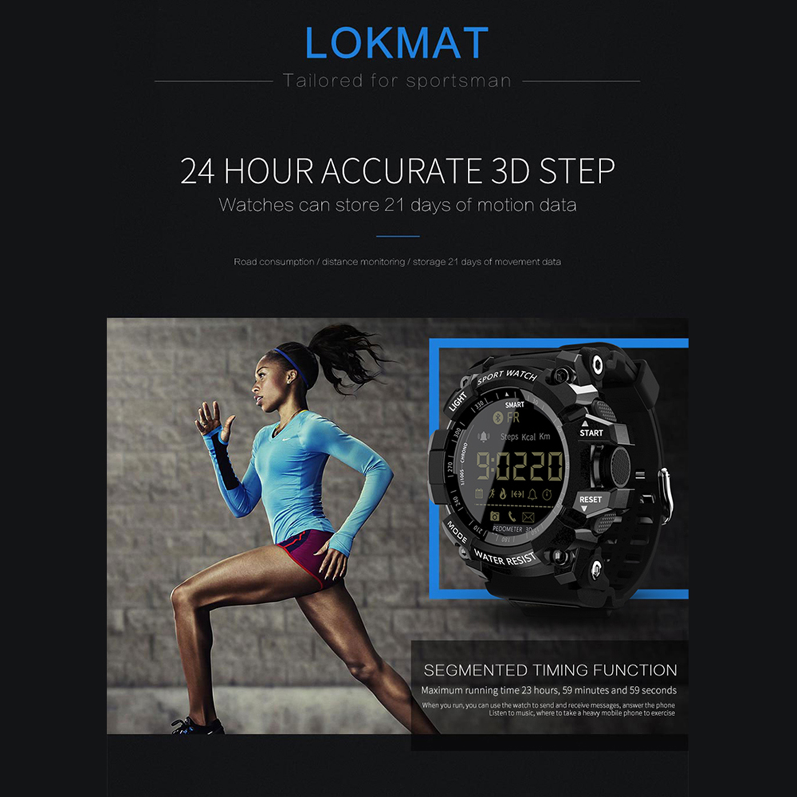 LOKMAT MK16 Sport Smart Watch Bluetooth Digital Men Clock Pedometer IP68 Waterproof Smartwatch Fitness Tracker For iOS Android. 