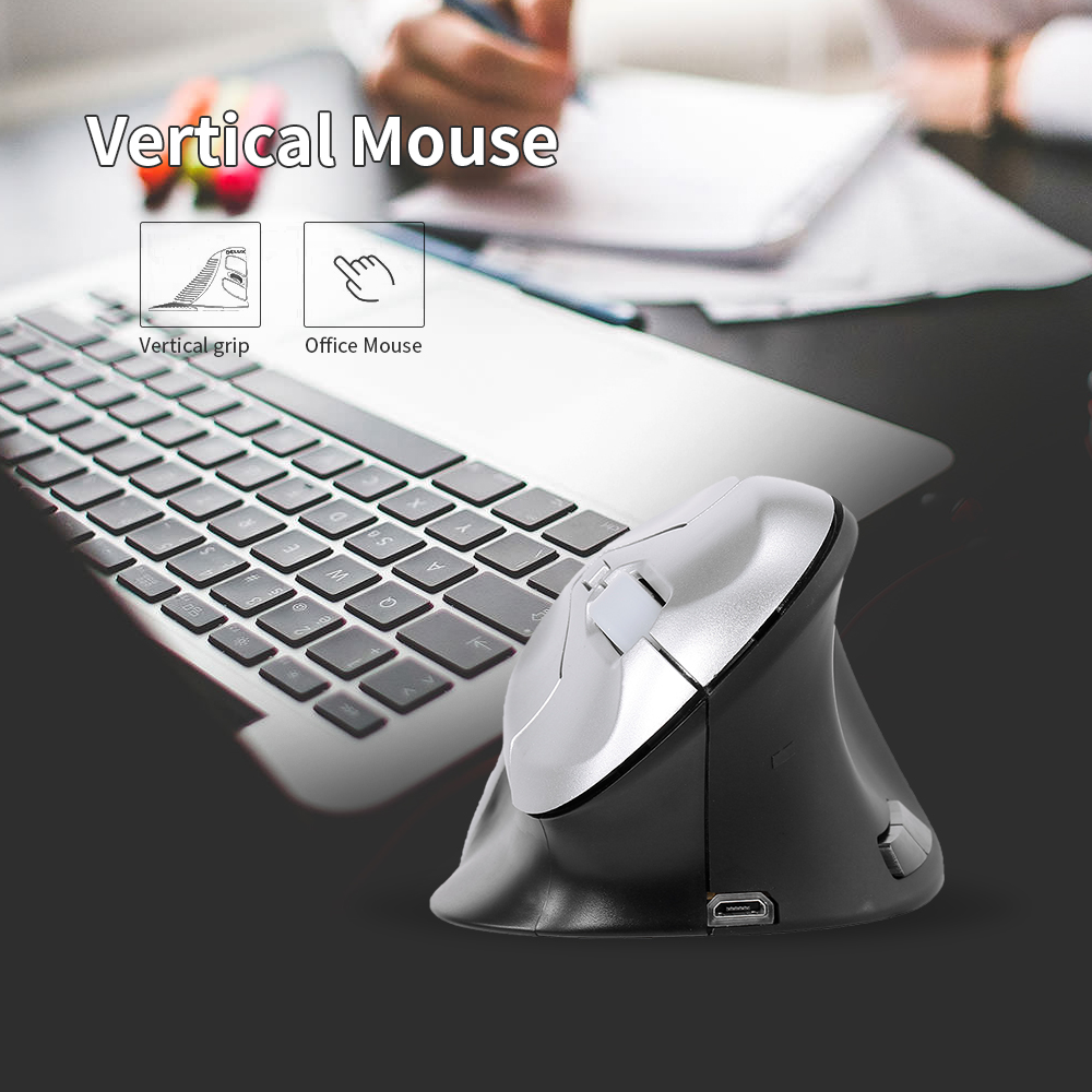 HXSJ 6D  Optical Mouse Vertical Mouse 2.4Ghz Gaming Mouse 6 Keys Ergonomic Design Mouse For Pc Lapt-op Black+S-ilver. 