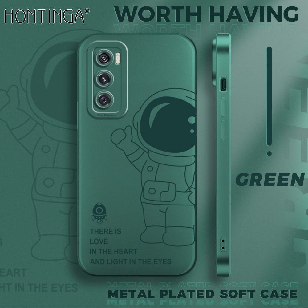 Hontinga for Vivo V20 SE Back Cover Frosted Plating Cute Astronaut Spaceship Covers Thin Soft Silicone Mobile Phone Case