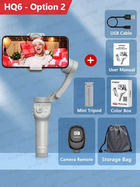AXNEN HQ6 Gimbal for Smartphone, 3-Axis Handheld Gimbal, with Smart Tracking, Fill Light, Zoom, Stabilizer for iPhone Android. 