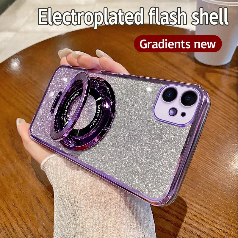 lthmy for iPhone 11 casing electroplating soft glitter TPU phone back cover phone case magnetic bracket