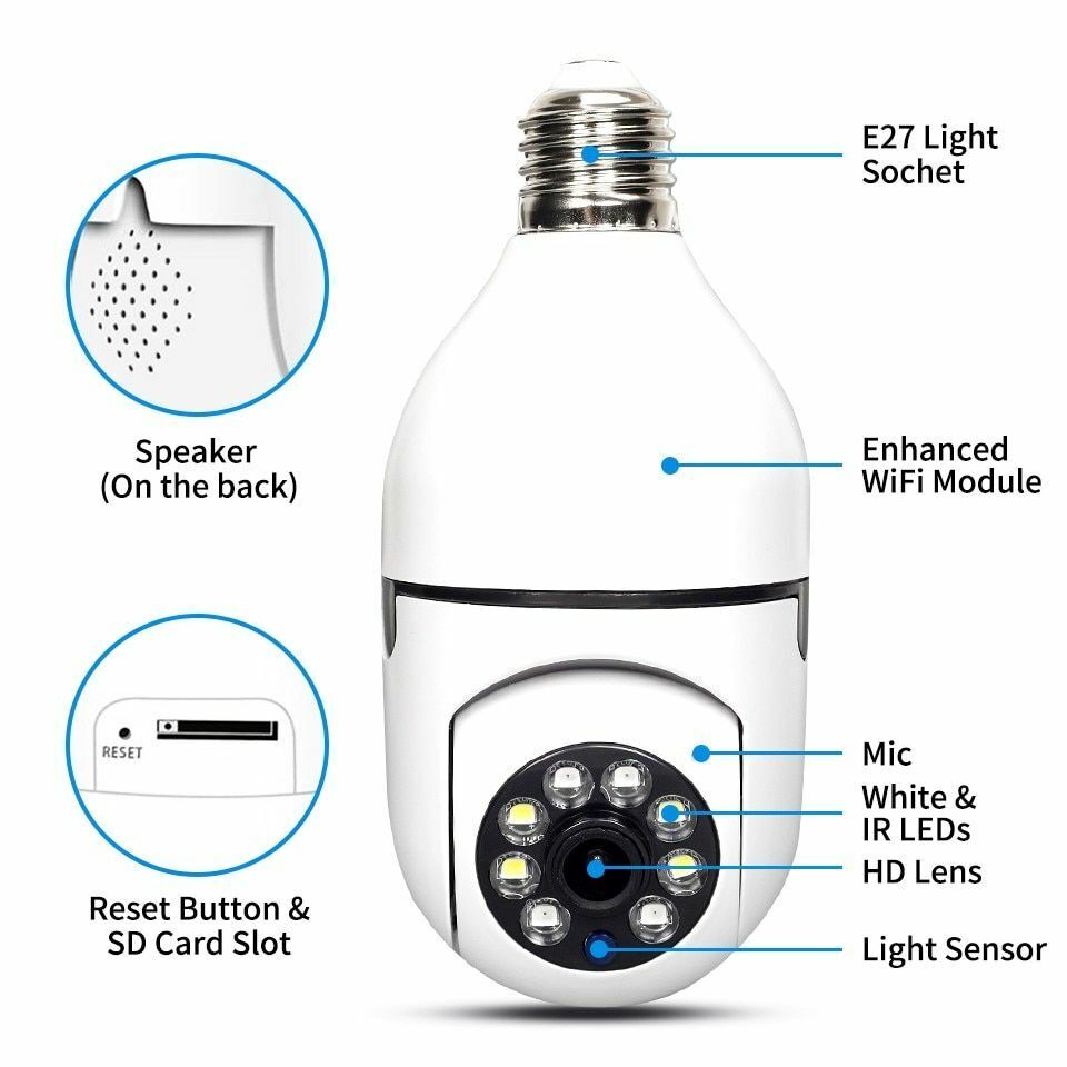 Full Colour WiFi 1080P Smart Home Surveillance Camera with Motion Detection Alarm Night Vision Two Way Talk Indoor Outdoor CCTV Camera Light Bulb. 