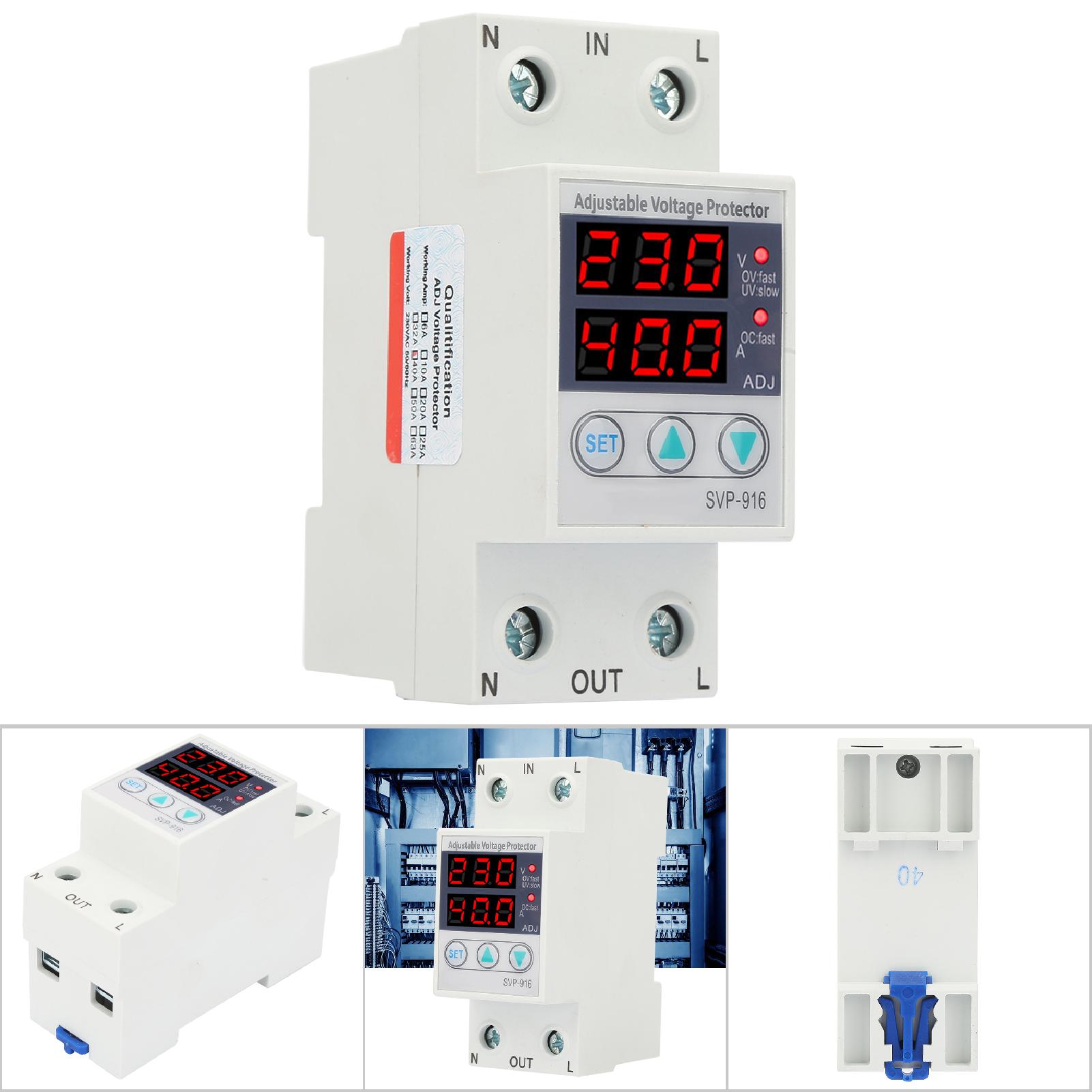 Current Intelligent Single Phase Adjustable Over-Voltage Under-Voltage Protector 230VAC. 