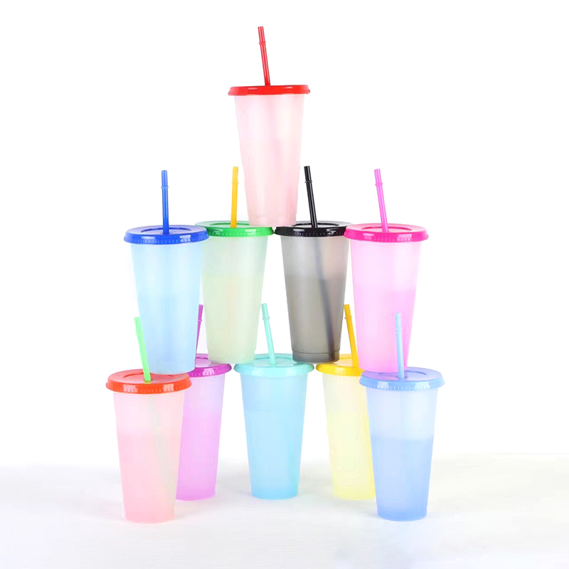 Reusable Plastic Cups With Lids And Straws 710Ml Color Changing Cups Home Kitchen Picnic Portable Party Cups. 