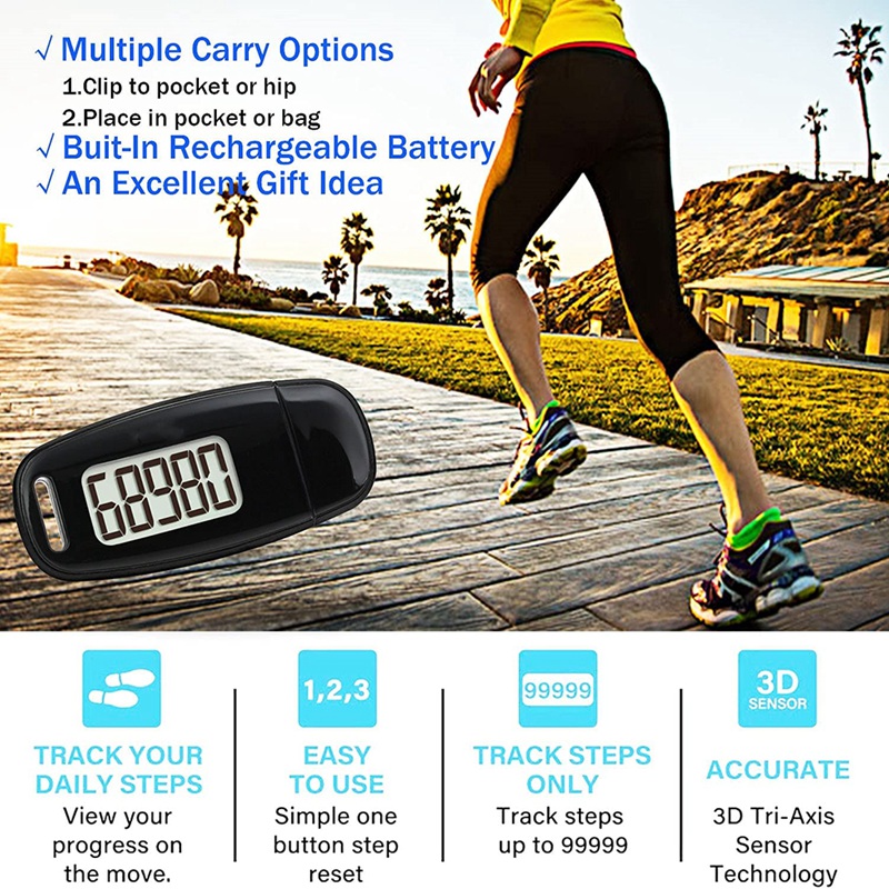 Simple Step Counter,Walking 3D Pedometer,Black. 