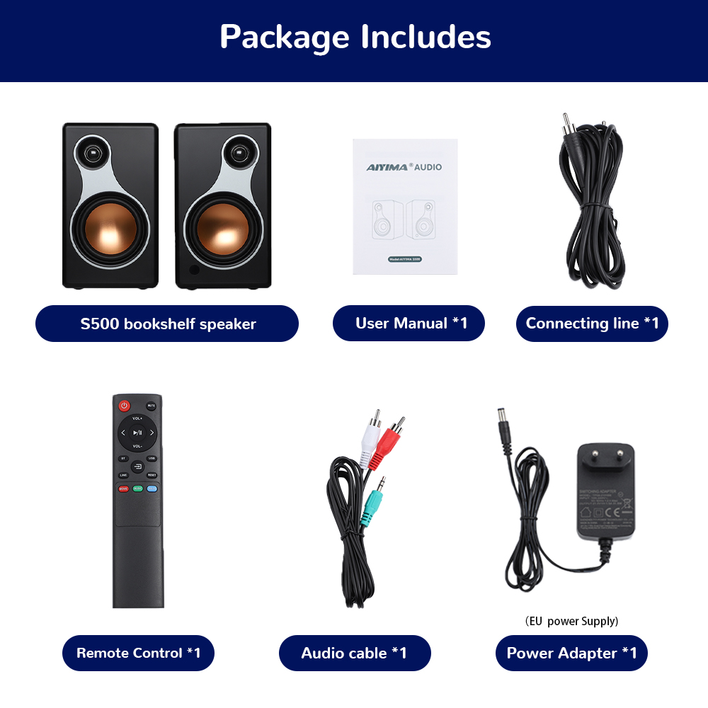 AIYIMA S500 Classic Bookshelf Speaker Bluetooth Wireless 120W Hifi Active Speakers For Home Computer Game Coaxial Optical RCA. 