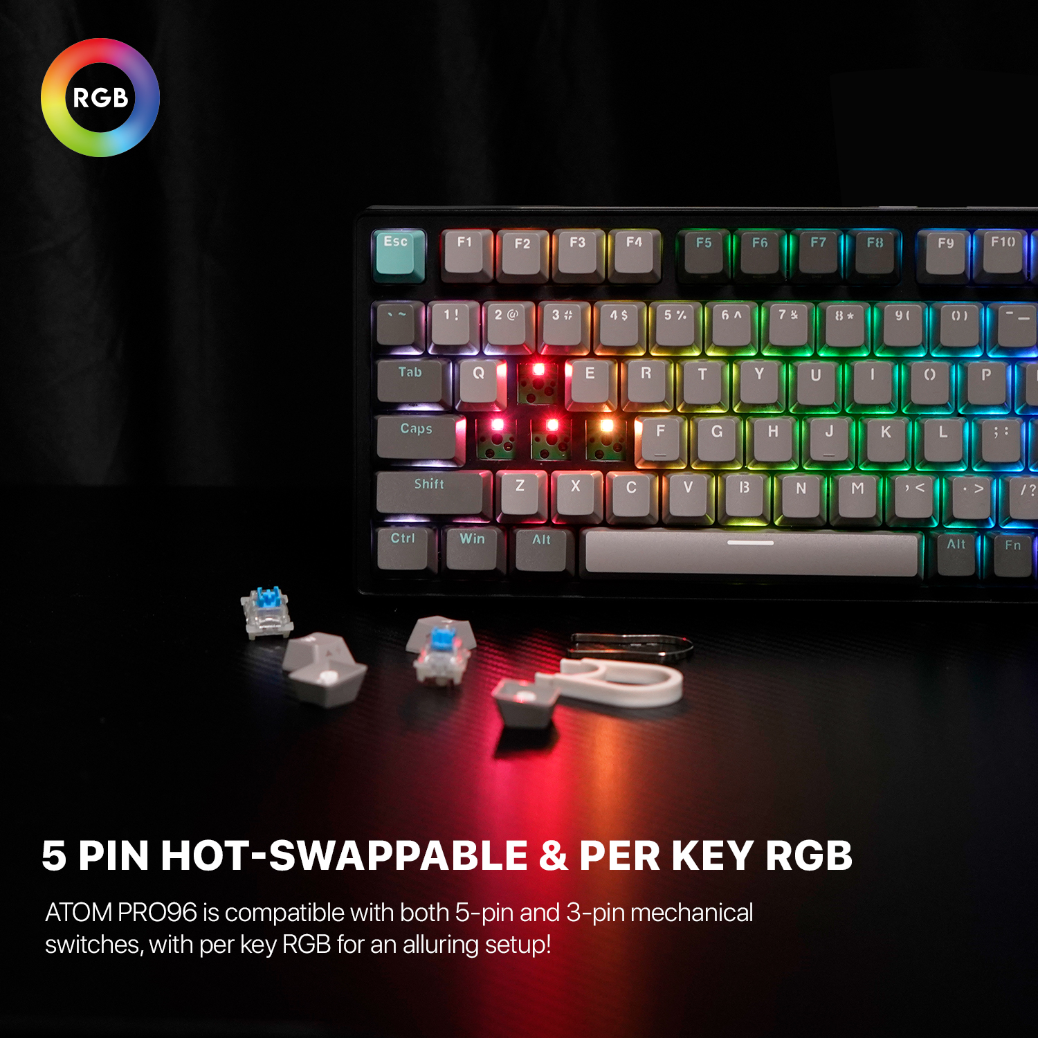 FANTECH MK914 ATOM PRO96 STELLAR EDITION RGB Mechanical Gaming Keyboard Mercury Black & Saturn Grey Layout Red Switch & Blue Switch. 