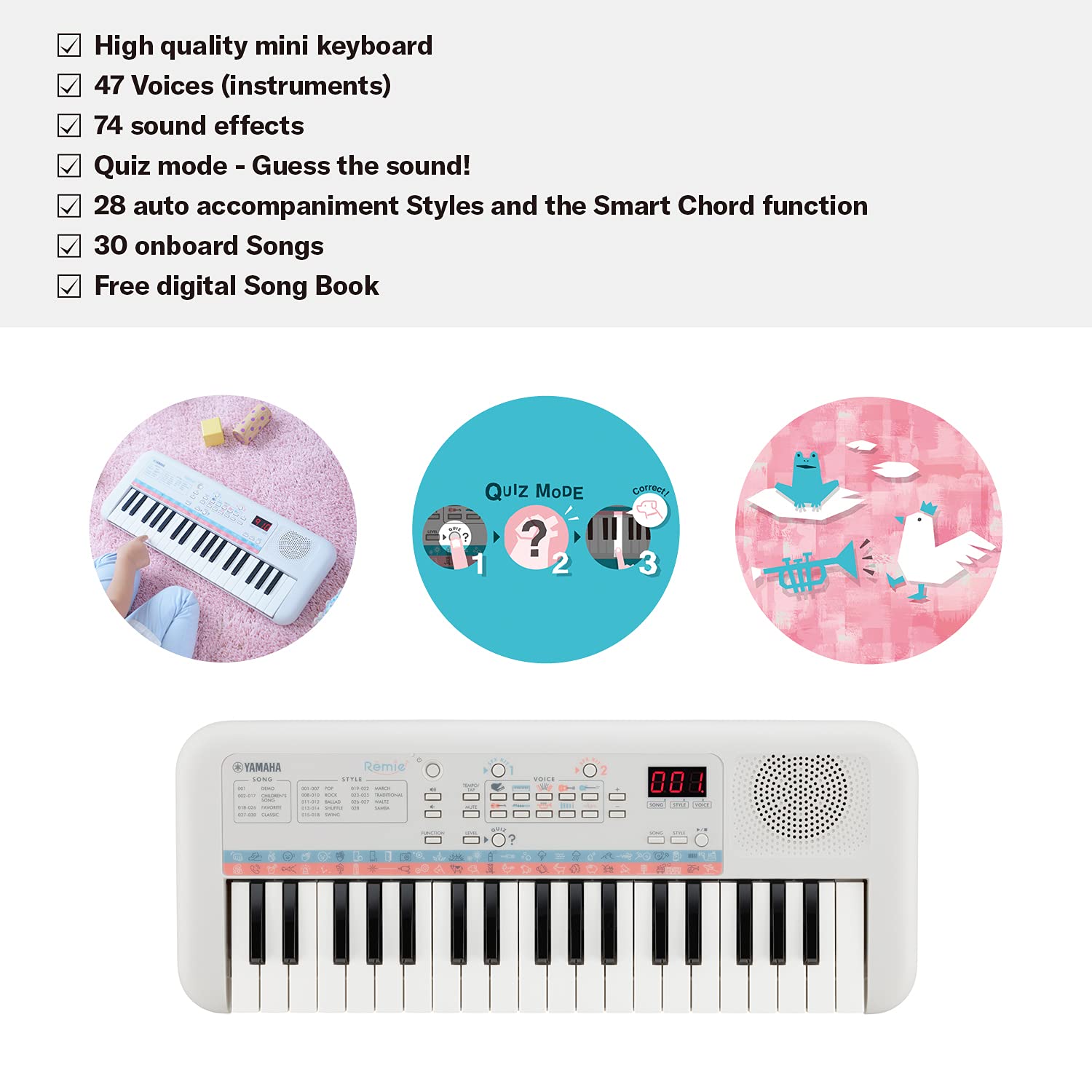 Yamaha Remie PSS-E30 37-Key Portable Mini Keyboard, White. 