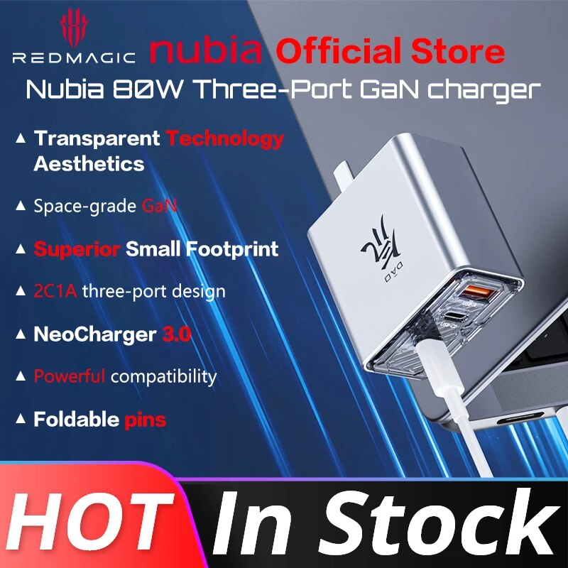 Nubia 80W GaN Quick charger For RedMagic 8 Pro 80W PD charger Compatible with PD/QC protocol For Redmagic 8S pro 7 Pro 7S pro